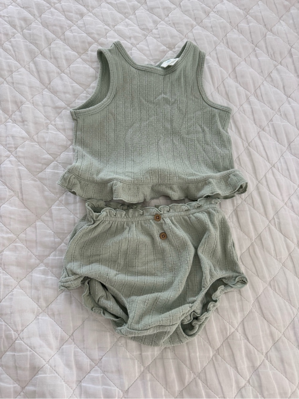 cloud island Sage Ribbed Tank Top & Ruffle Bloomers Set